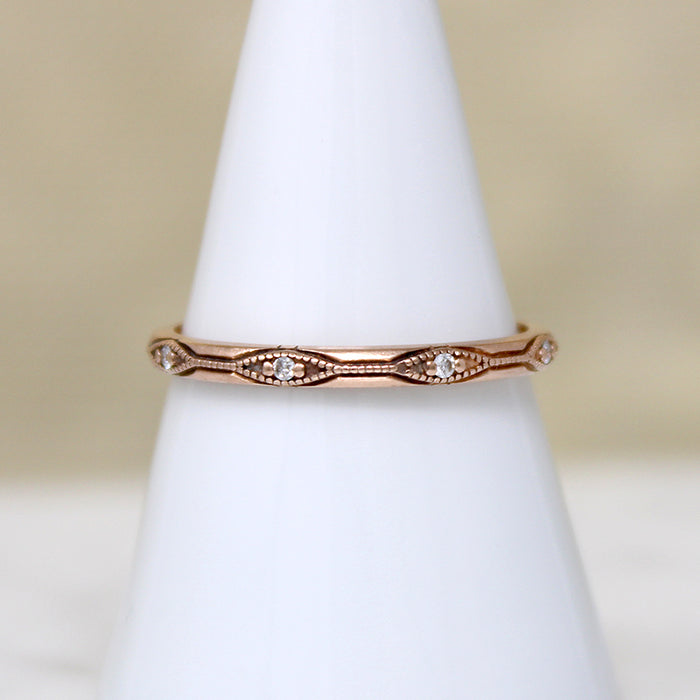Engraved 14k Rose Gold Band with Diamonds