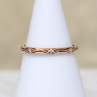 Engraved 14k Rose Gold Band with Diamonds