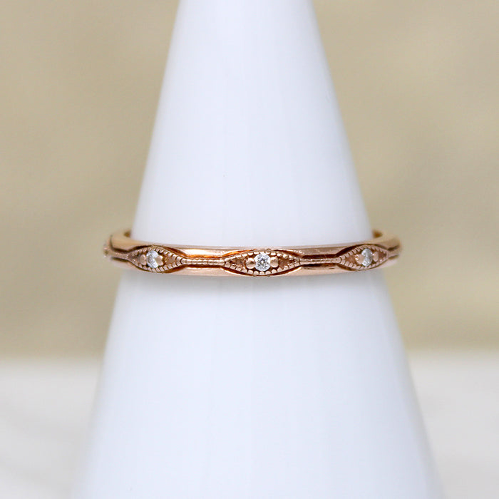 Engraved 14k Rose Gold Band with Diamonds
