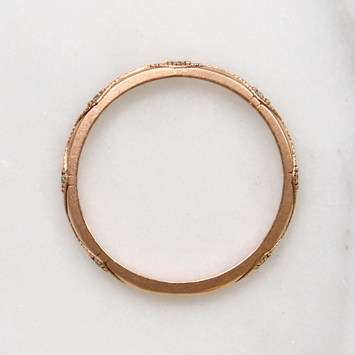 Engraved 14k Rose Gold Band with Diamonds