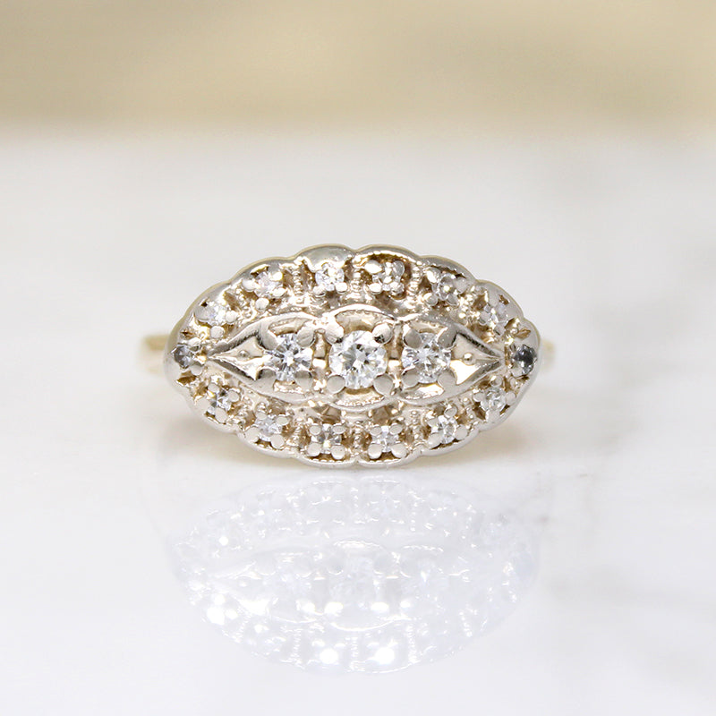 Vintage Diamond Cluster Two-Tone Gold Ring