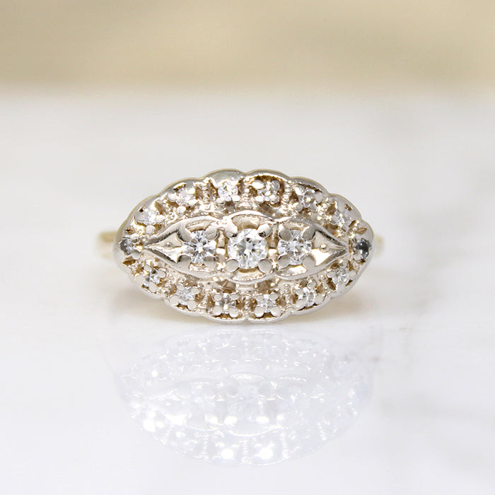 Vintage Diamond Cluster Two-Tone Gold Ring