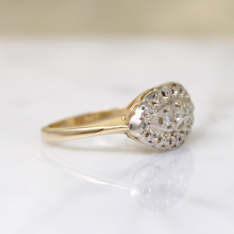 Vintage Diamond Cluster Two-Tone Gold Ring
