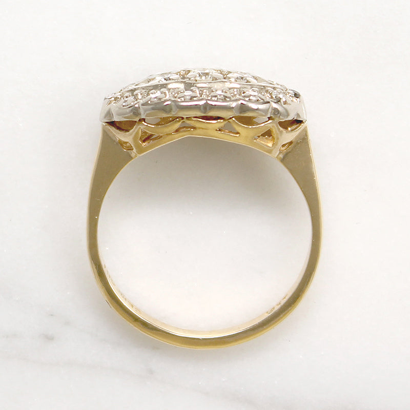 Vintage Diamond Cluster Two-Tone Gold Ring