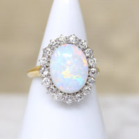 Antique Opal in Old Mine Cut Diamond Halo Ring