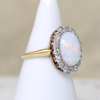 Antique Opal in Old Mine Cut Diamond Halo Ring