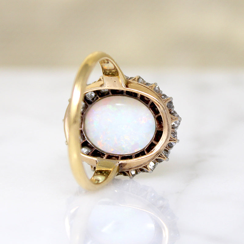 Antique Opal in Old Mine Cut Diamond Halo Ring