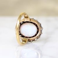 Antique Opal in Old Mine Cut Diamond Halo Ring