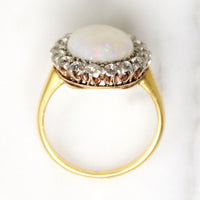 Antique Opal in Old Mine Cut Diamond Halo Ring