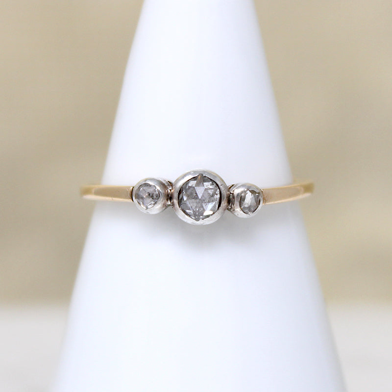 Silver & Gold Victorian Rose Cut Diamond Trilogy Ring