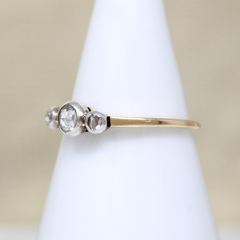 Silver & Gold Victorian Rose Cut Diamond Trilogy Ring