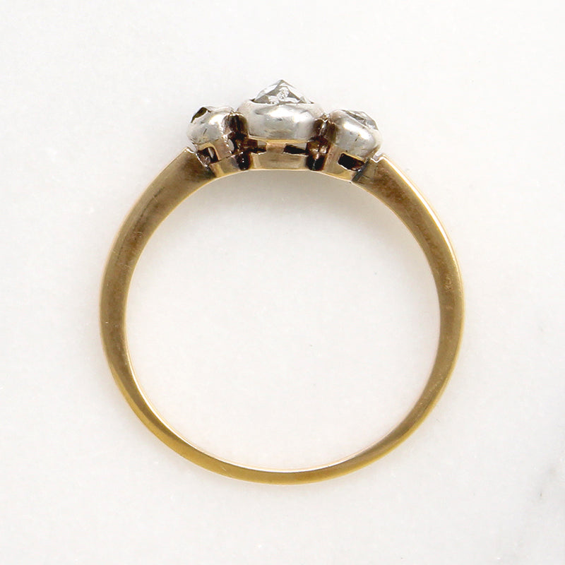Silver & Gold Victorian Rose Cut Diamond Trilogy Ring