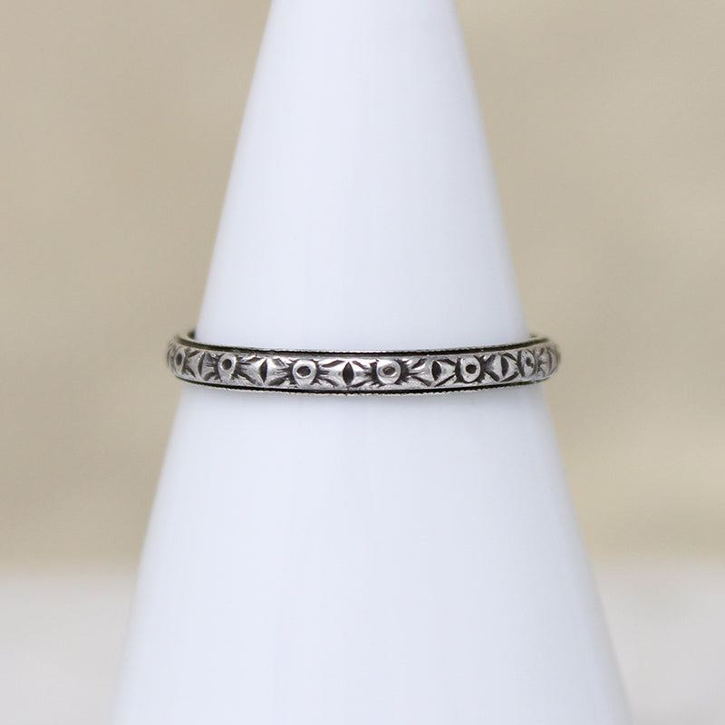 Engraved Sterling Silver Art Deco Flower Band 