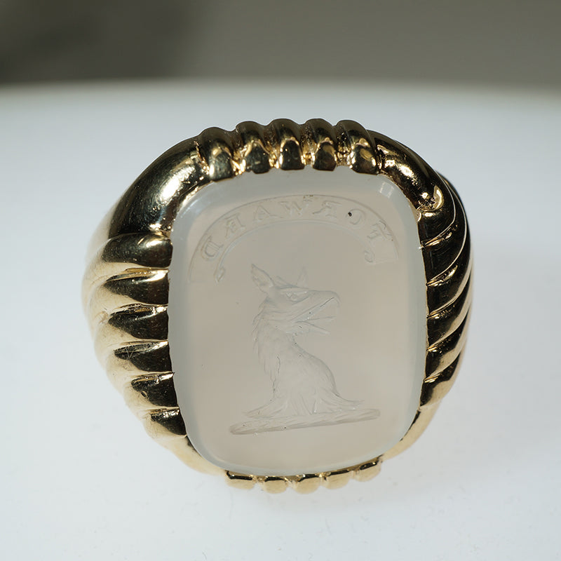 Heavy Gold Chalcedony Family Crest Ring