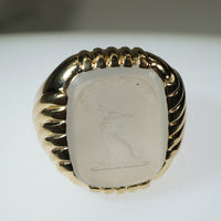 Heavy Gold Chalcedony Family Crest Ring