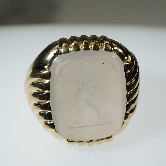 Heavy Gold Chalcedony Family Crest Ring