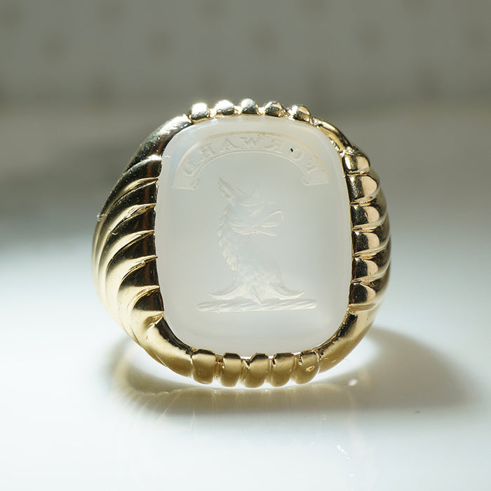 Heavy Gold Chalcedony Family Crest Ring
