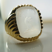 Heavy Gold Chalcedony Family Crest Ring