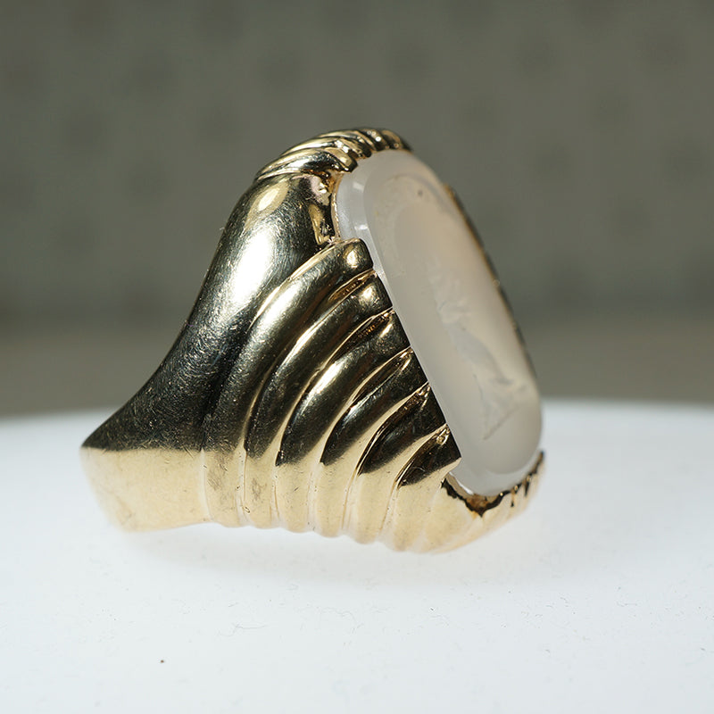 Heavy Gold Chalcedony Family Crest Ring