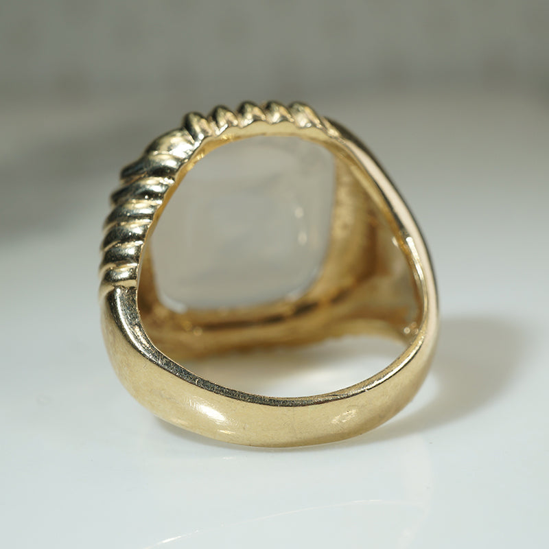 Heavy Gold Chalcedony Family Crest Ring