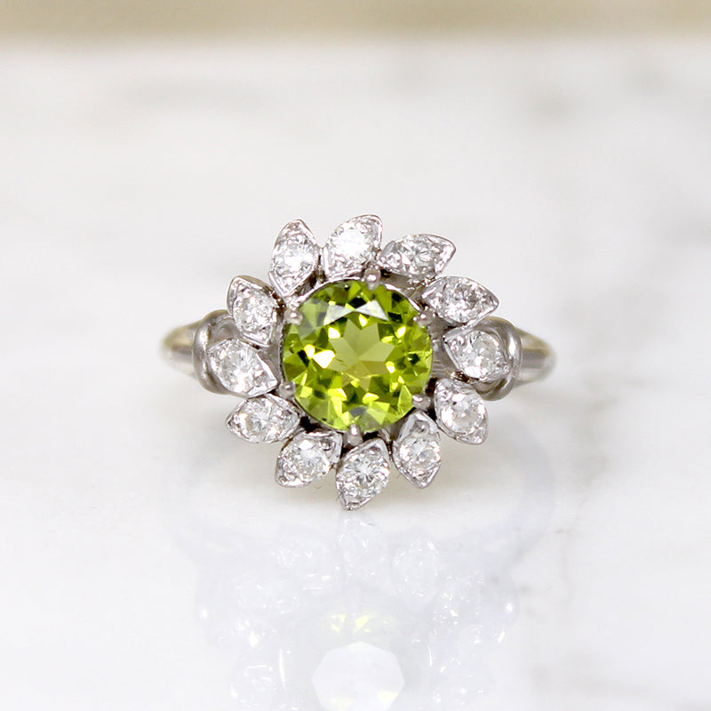 Peridot Cocktail Ring with Diamond Halo