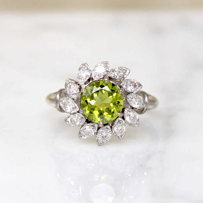 Peridot Cocktail Ring with Diamond Halo