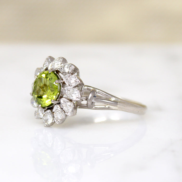 Peridot Cocktail Ring with Diamond Halo