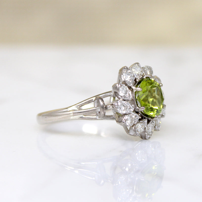 Peridot Cocktail Ring with Diamond Halo