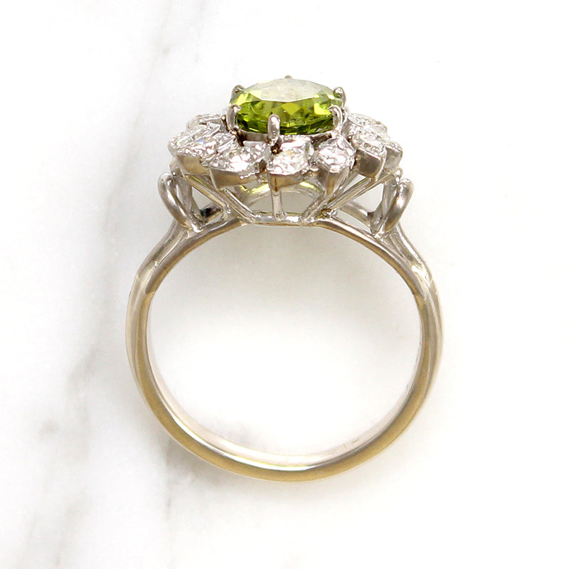 Peridot Cocktail Ring with Diamond Halo