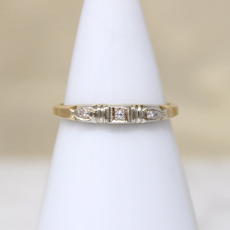 Dainty Two-Tone Art Deco Diamond  Wedding Band