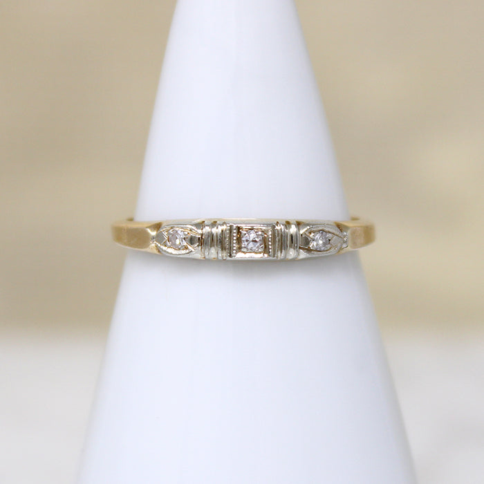 Dainty Two-Tone Art Deco Diamond  Wedding Band
