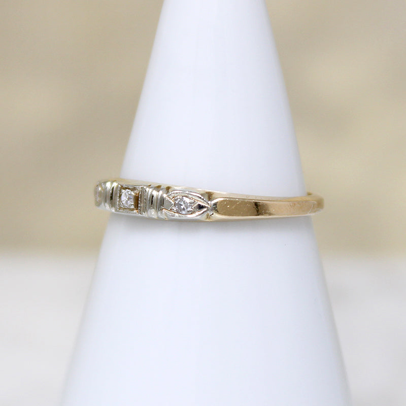 Dainty Two-Tone Art Deco Diamond  Wedding Band