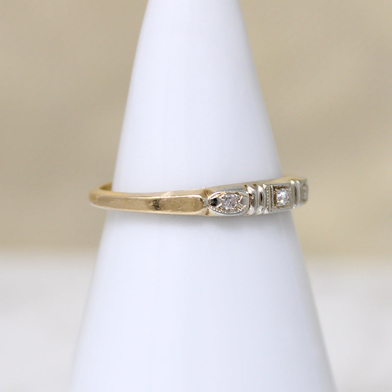 Dainty Two-Tone Art Deco Diamond  Wedding Band