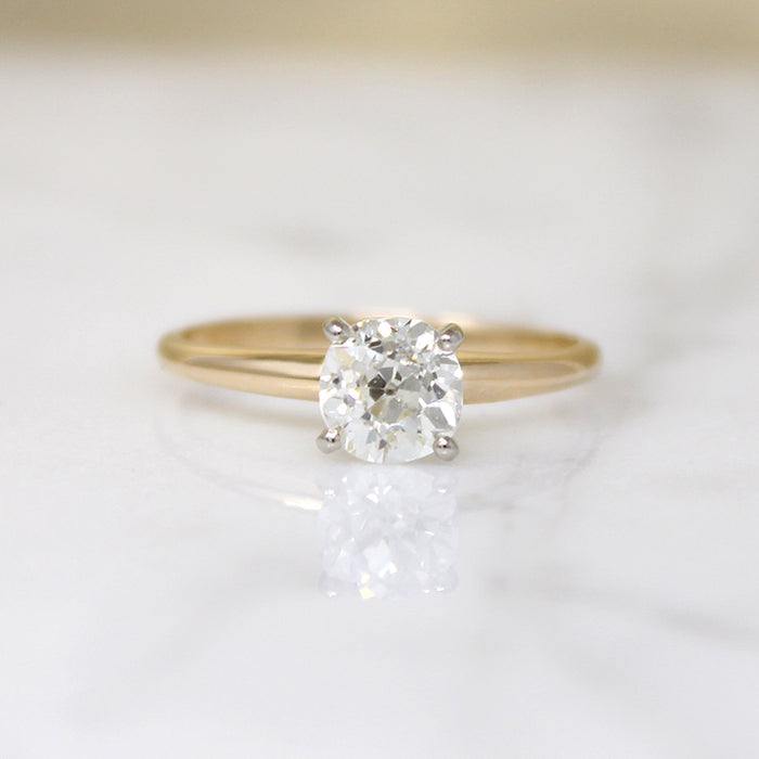 Mid Century Solitaire Ring with .86ct Antique Diamond