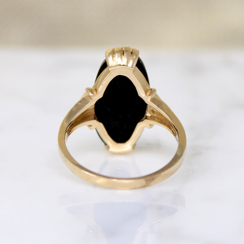 Handsome Onyx & Engraved 14k Gold Ring