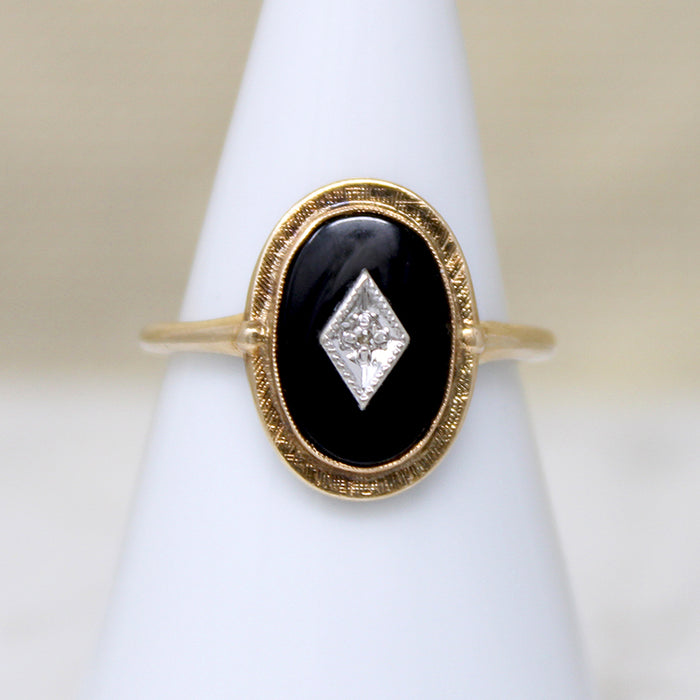 Art Deco Style Onyx Ring with Diamond Accent