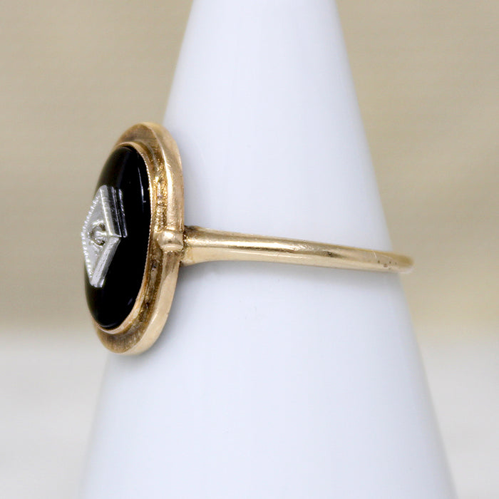 Art Deco Style Onyx Ring with Diamond Accent