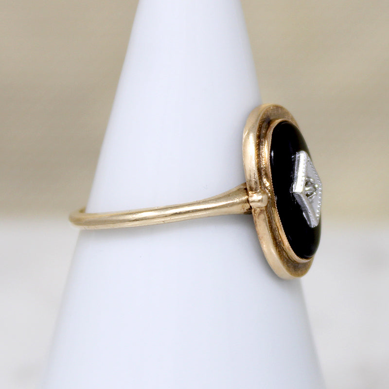 Art Deco Style Onyx Ring with Diamond Accent