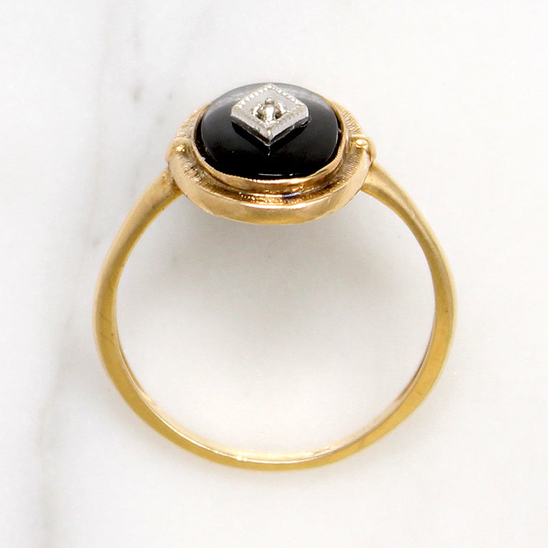 Art Deco Style Onyx Ring with Diamond Accent