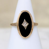 Elegant Oval Onyx & Diamond Gold Ring