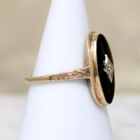 Elegant Oval Onyx & Diamond Gold Ring