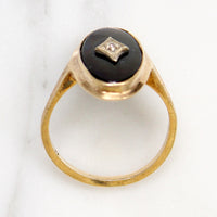 Elegant Oval Onyx & Diamond Gold Ring