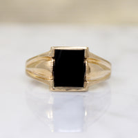 Sophisticated Mid Century Onyx & Gold Signet Ring