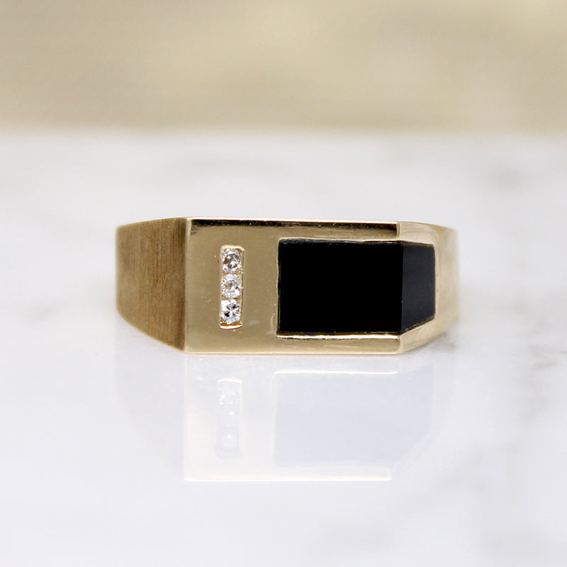 Swanky Modernist Onyx Signet with Diamond Accent