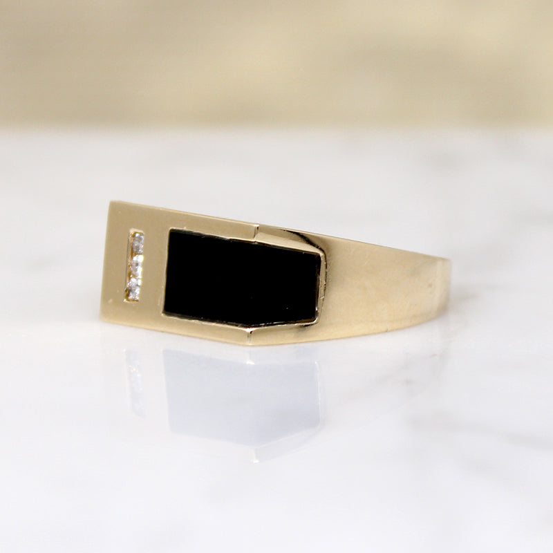Swanky Modernist Onyx Signet with Diamond Accent