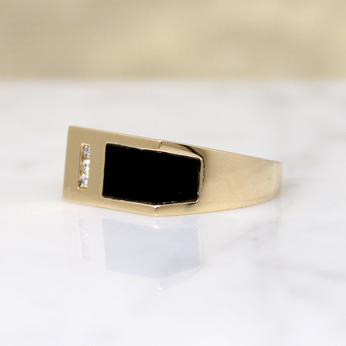 Swanky Modernist Onyx Signet with Diamond Accent