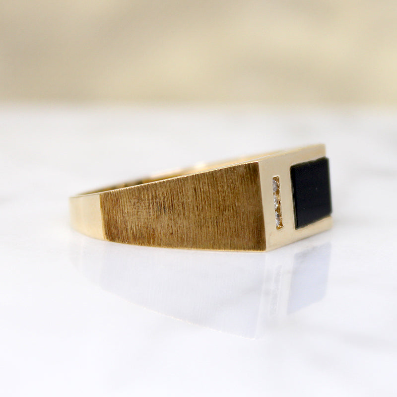 Swanky Modernist Onyx Signet with Diamond Accent