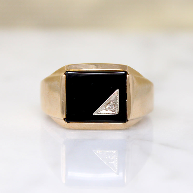 Swanky Mid Century Onyx Signet with Diamond Accent