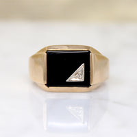 Swanky Mid Century Onyx Signet with Diamond Accent