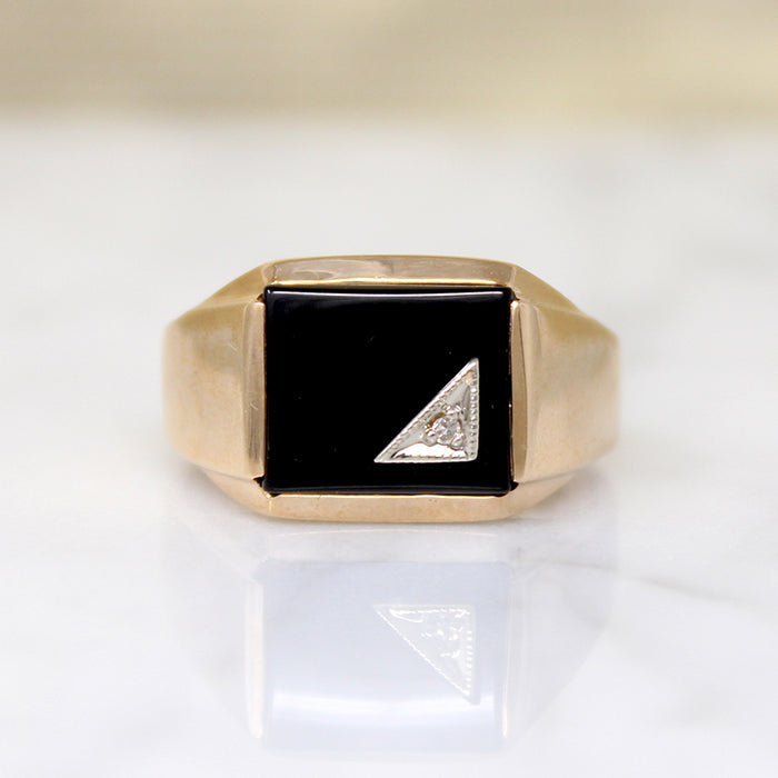 Swanky Mid Century Onyx Signet with Diamond Accent